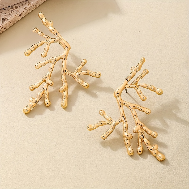 Red Coral Branch Stud Earrings for Casual Attire & Gifting